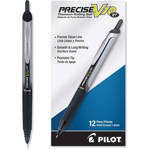 image:imagePilot Precise V10 RT Refillable amp Retractable Rolling Ball Pens Bold Point Black Ink 10mm 12Pack1 Count Pack of 12