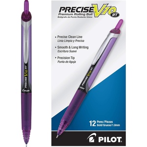 image:imagePilot Precise V10 RT Refillable amp Retractable Rolling Ball Pens Bold Point Purple Ink 10mm 12Pack1 Count Pack of 12