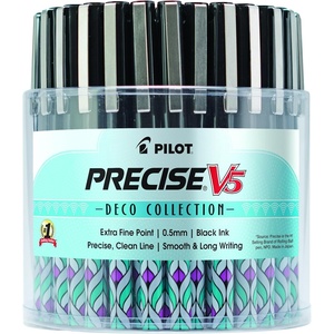 image:imagePilot Precise V5 Deco Collection Capped Liquid Ink Rolling Ball Pens Extra Fine Point 05 mm Black Pack of 21 Count Pack of 48