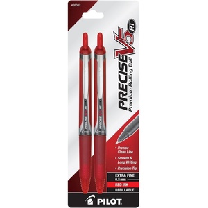 image:imagePilot Precise V5 RT Refillable amp Retractable Rollerball Pens Extra Fine Point Pens 05 mm Red Pack of 2  Ideal for School Journaling amp Office Writing2 Count Pack of 1