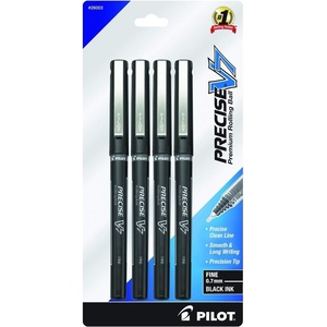 image:imagePilot Precise V7 Capped Liquid Ink Rollerball Pens Fine Point 07 mm Black Ink Pens Pack of 4  Ideal for School Journaling amp Office Writing