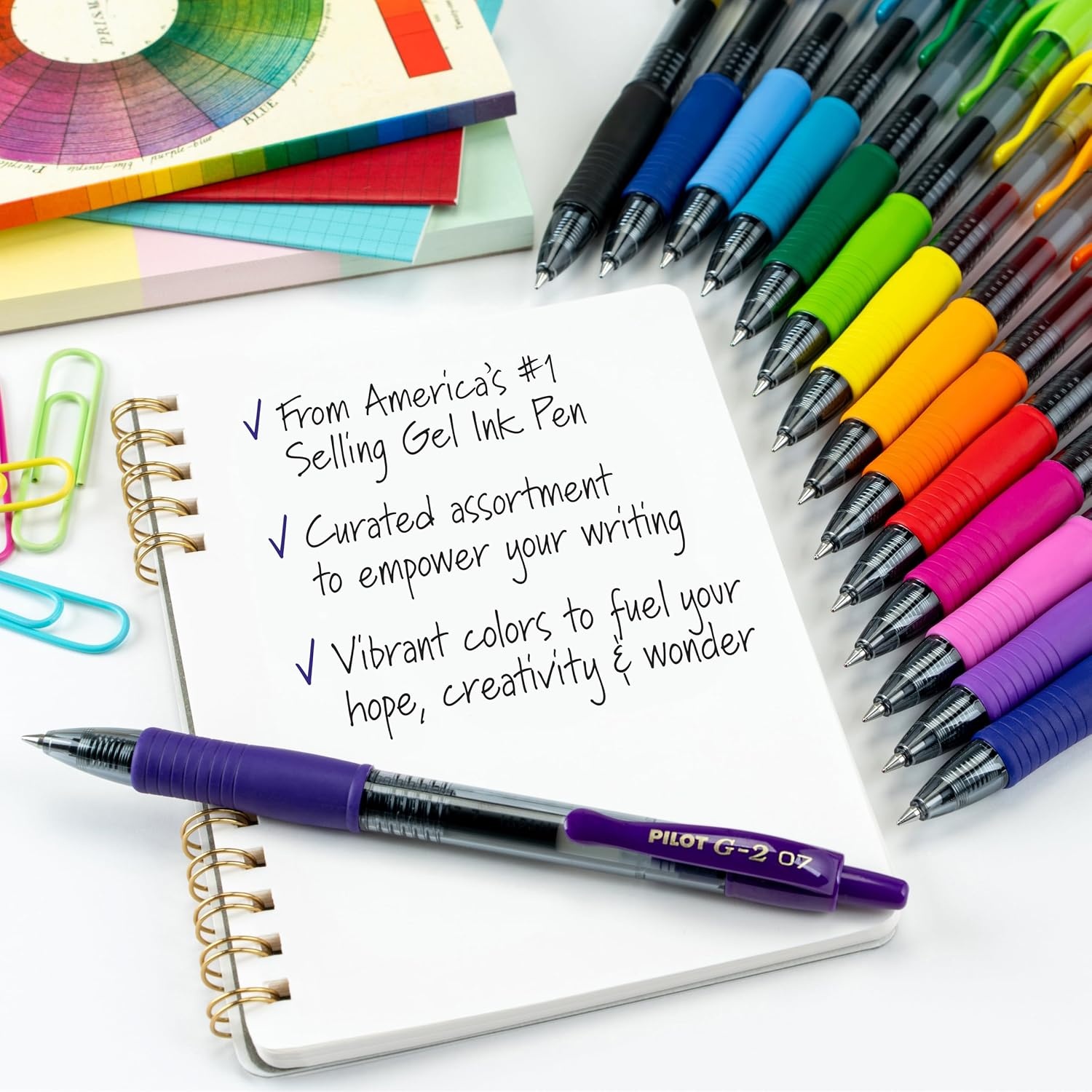 image:imagePilot G2 Premium Gel Roller Pens Rainbow Gel Pens G2 Rainbow Colors Pack 15 Pack Pouch Fine Point 07 mm AssortedAssorted 15