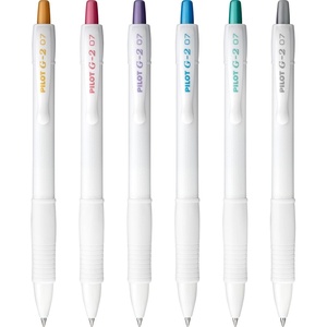 image:imagePilot G2 Edge White Assorted Metallic Inks Premium Gel Roller Pens Sensory Writing Experience 6ct box Fine Point 07 mm