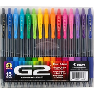 image:imagePilot G2 Premium Gel Roller Pens Rainbow Gel Pens G2 Rainbow Colors Pack 15 Pack Pouch Fine Point 07 mm AssortedAssorted 15