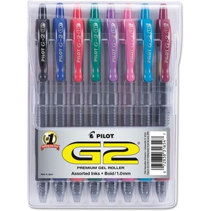 image:imagePilot G2 Premium Retractable GelInk Rolling Ball Pens Bold Point 10mm 10 Gel Pens Assorted 8Pack  Ideal for School Journaling amp Office Writing1 Count Pack of 8