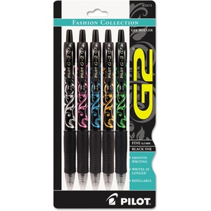 image:imagePilot 31373 G2 Fashion Premium Retractable Gel Ink Pen Black InkAsst Barrels7mm 5Pack PIL31373
